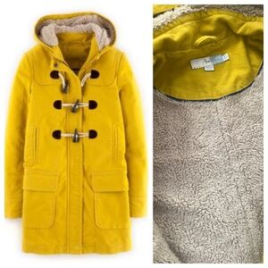 Boden yellow warm duffle coat pea coat jacket toggles fleece 8